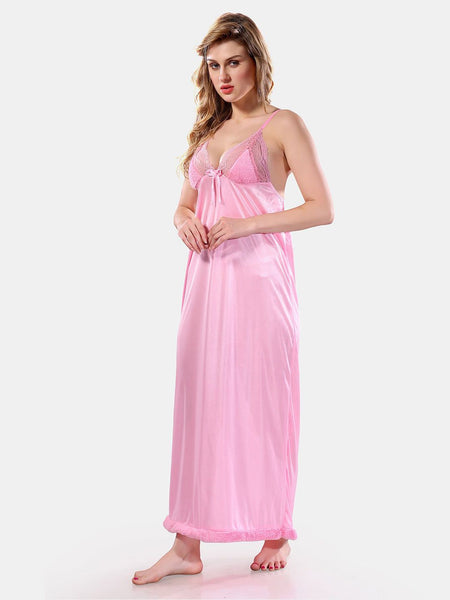 Be You V Neck Lace Up Details Satin Nightdress With Robe