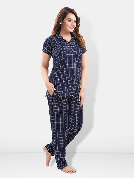Be You Lapel Collar Checked Night suit