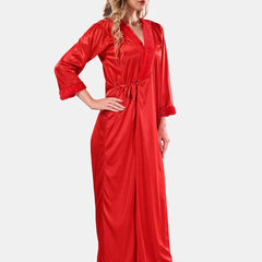 Be You V Neck Lace Up Details Satin Maxi Nightdress With Robe