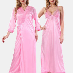 Be You V Neck Lace Up Details Satin Nightdress With Robe