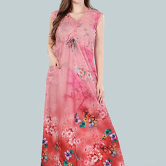 Be You Peach-Coloured Printed Maxi Nightdress
