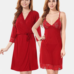 Be You Net Above Knee Length Nightdress With Robe