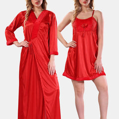 Be You V-Neck Long Sleevs Satin Maxi Nightdress With Robe