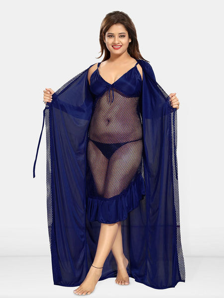 Be You Solid Satin Maxi Nightdress With Robe