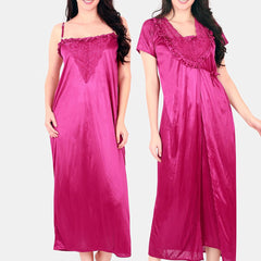 Be You Floral Lace Shoulder Straps Satin Maxi Nightdress With Robe