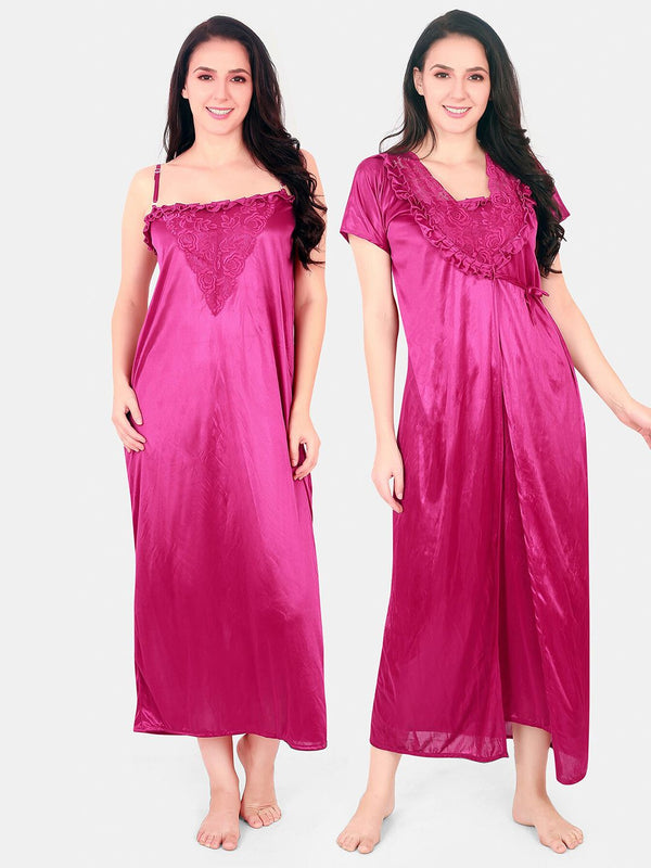 Be You Floral Lace Shoulder Straps Satin Maxi Nightdress With Robe
