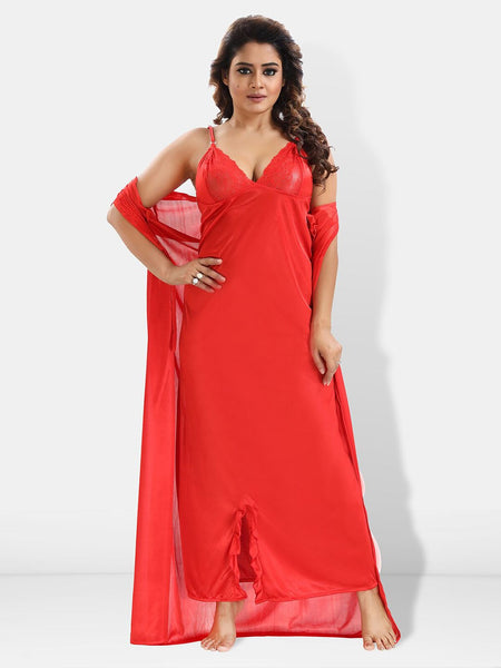 Be You 6 Pieces Satin Maxi Nightdress Set With Robe And Lingerie Set