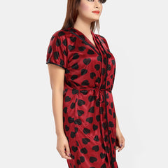 Be You Women V-Neck Printed Satin Nightdress