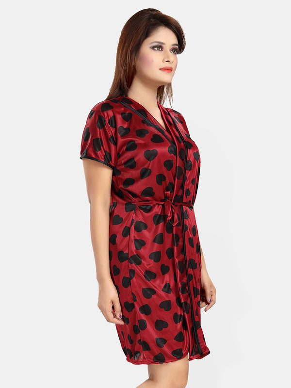 Be You Women V-Neck Printed Satin Nightdress