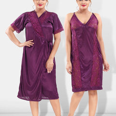 Be You Women Purple Solid Satin Nightdress-BUF-NIGHTY-2192-Purple