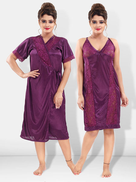 Be You Women Purple Solid Satin Nightdress-BUF-NIGHTY-2192-Purple