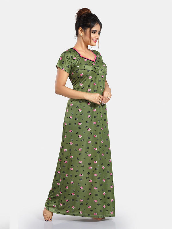 Be You Floral Printed Satin Maternity Maxi Sweat Nightdress