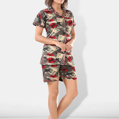 Be You Women Brown & Red Printed Lapel Collar Night Suits