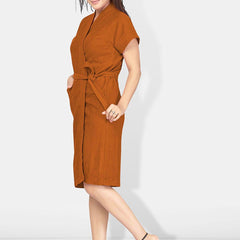 Be You Brown Solid Cotton Drawstring Knee Length Bath Robe