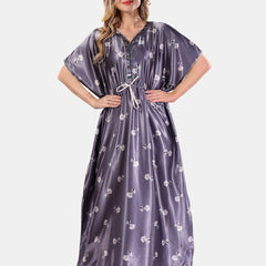 Be You Floral Printed Satin V-Neck Kaftan Nightdress