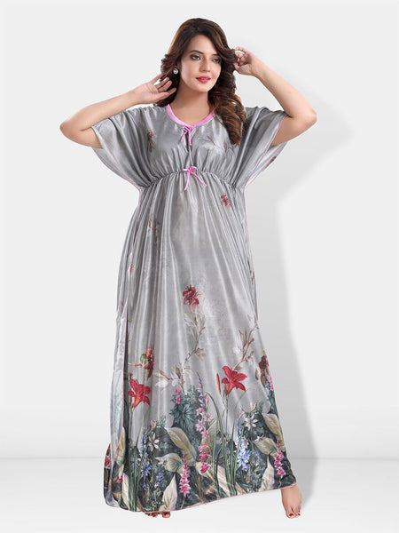 Be You Floral Printed V-Neck Satin Maxi Nightdress