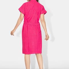 Be You Pink Solid Cotton Drawstring Knee Length Bath Robe