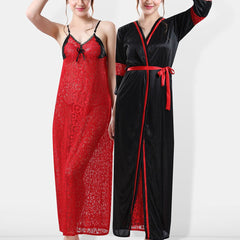 Be You Self Designed Shoulder Straps Satin Maxi Nightdress With Robe