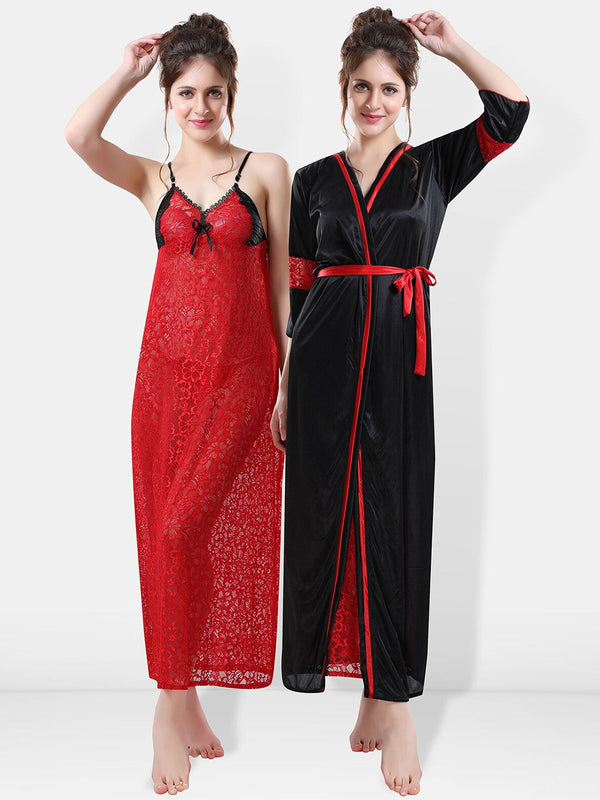 Be You Self Designed Shoulder Straps Satin Maxi Nightdress With Robe