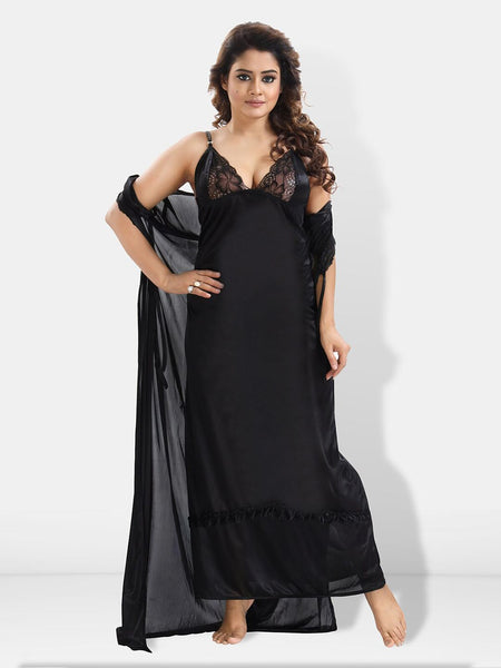 Be You 6 Pieces Satin Maxi Nightdress Set With Robe And Lingerie Set