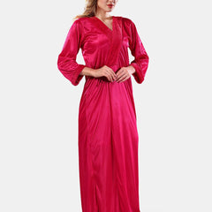 Be You Square Neck Lace Up Details Satin Maxi Nightdress With Robe