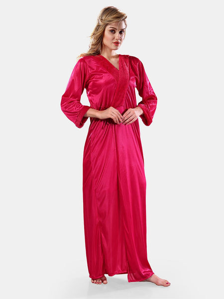 Be You Square Neck Lace Up Details Satin Maxi Nightdress With Robe