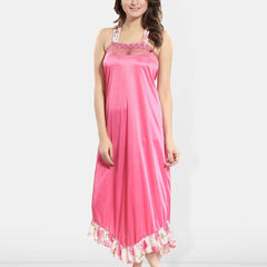 Be You Printed Shoulder Straps Satin Midi Nightdress