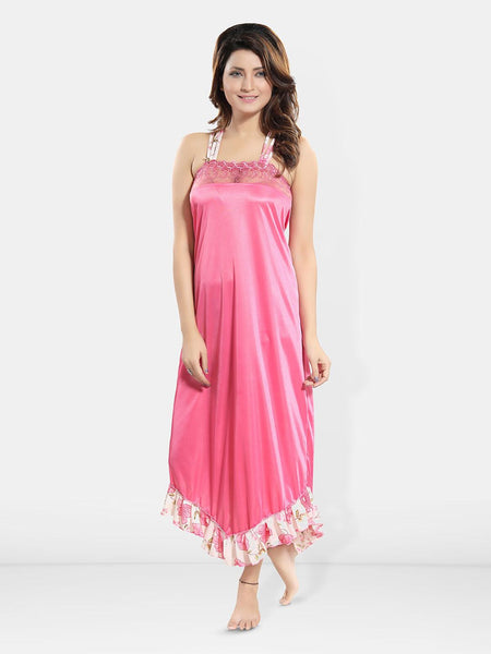 Be You Printed Shoulder Straps Satin Midi Nightdress