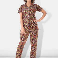 Be You Women Brown & Red Printed Pajama & Shorts with Shirt Night Suits