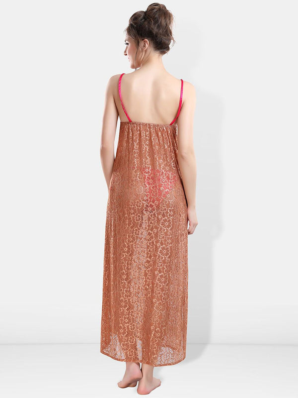 Be You Self Designed Shoulder Straps Satin Maxi Nightdress With Robe