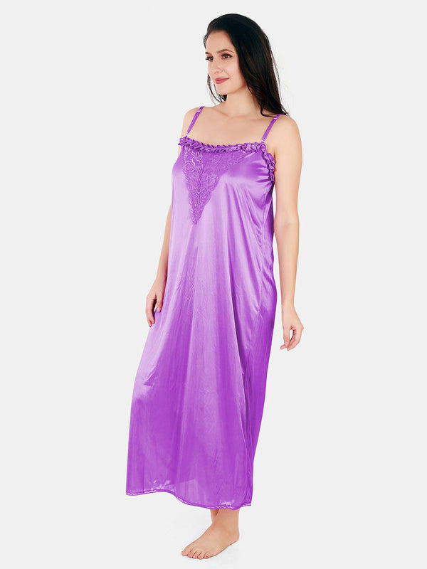 Be You Floral Lace Shoulder Straps Satin Maxi Nightdress With Robe
