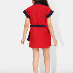 Be You Two Tone Red Solid Cotton Drawstring Knee Length Bath Robe