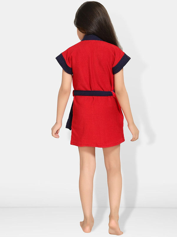 Be You Two Tone Red Solid Cotton Drawstring Knee Length Bath Robe