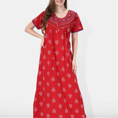 Be You Ethnic Printed Embroidered Maxi Nightdress