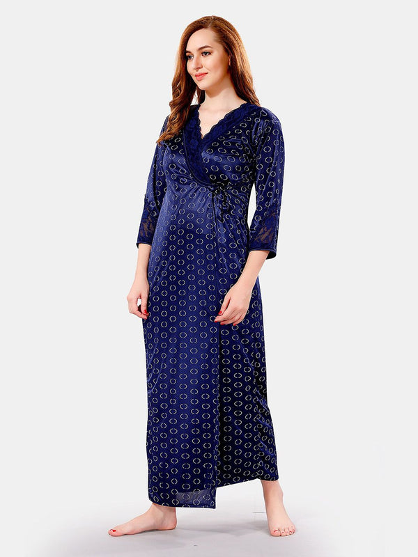 Be You V Neck Lace Satin Maxi Nightdress With Robe