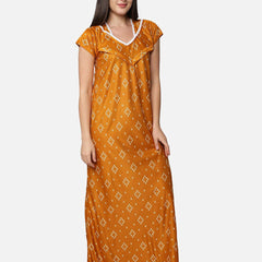 Be You Mustard Printed Maxi Nightdress