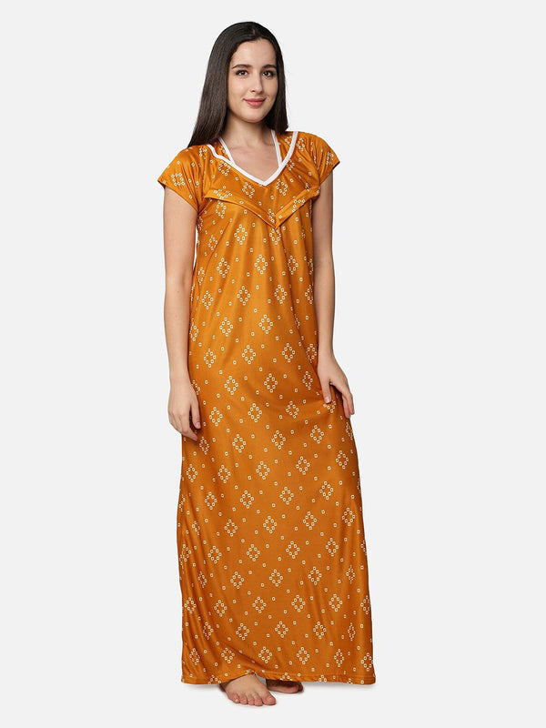 Be You Mustard Printed Maxi Nightdress