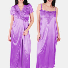 Be You Floral Lace Shoulder Straps Satin Maxi Nightdress With Robe