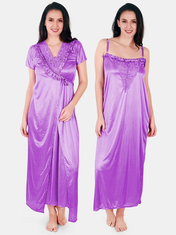 Be You Floral Lace Shoulder Straps Satin Maxi Nightdress With Robe
