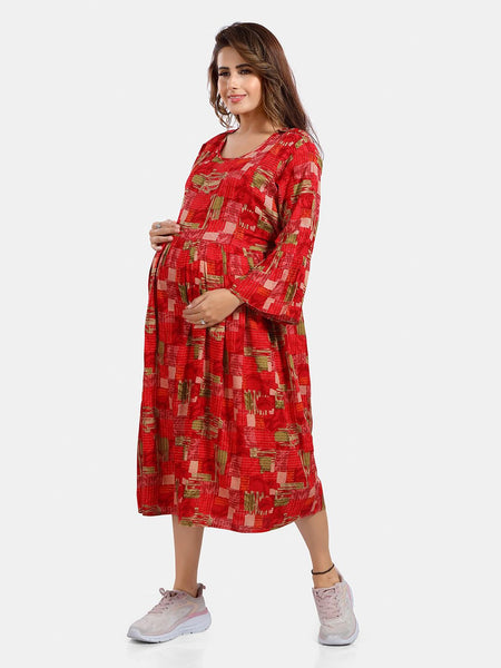 Be You Abstract Printed A Line Maternity Dress