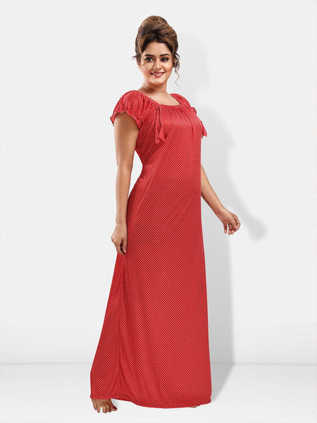 Be You Polka Dots Printed Square Neck Satin Maxi Nightdress