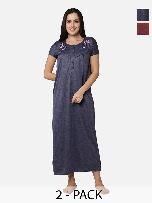 Be You Pack Of 2 Women Striped Maternity Maxi Nightdress