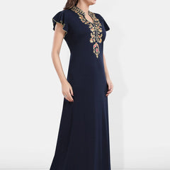 Be You Floral Embroidered Mandarin Collar Maxi Nightdress
