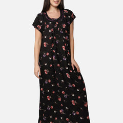 Be You Black Floral Printed Maxi Nightdress