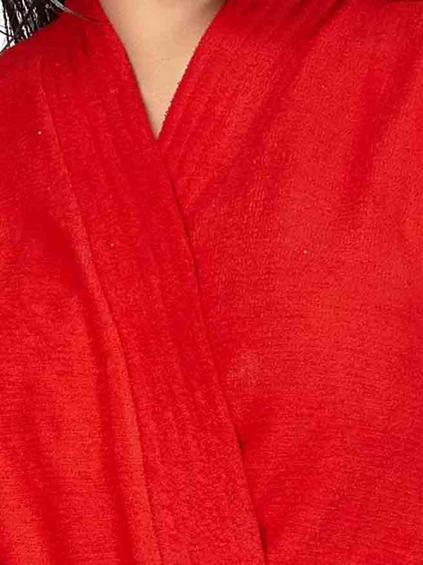 Be You Red Solid Cotton Drawstring Knee Length Bath Robe
