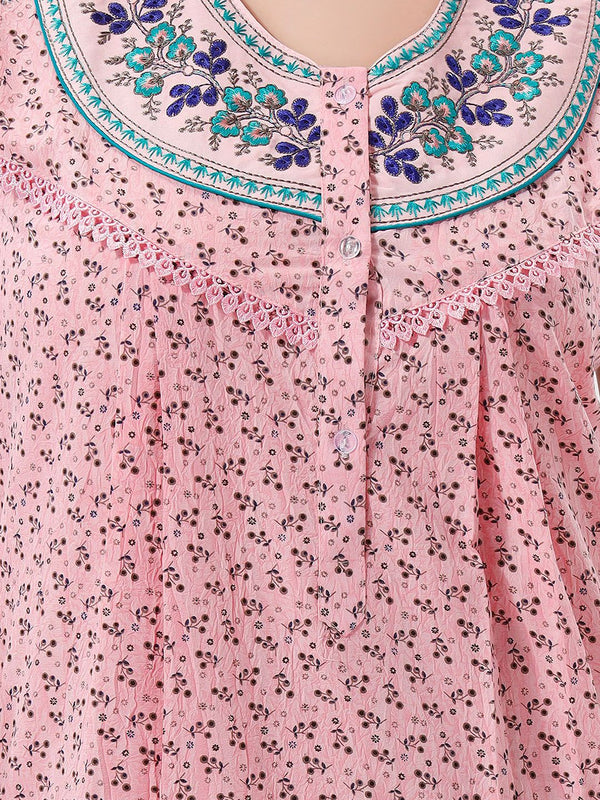 Be You Printed And Embroidered Maxi Nightdress