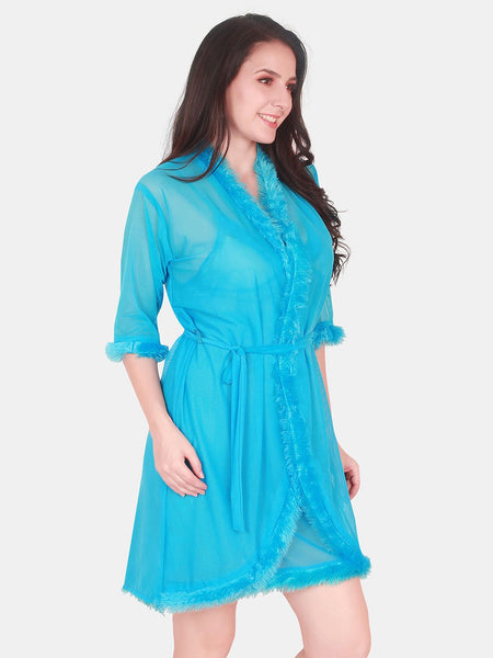 Be You Shoulder Straps Net Nightdress With Robe