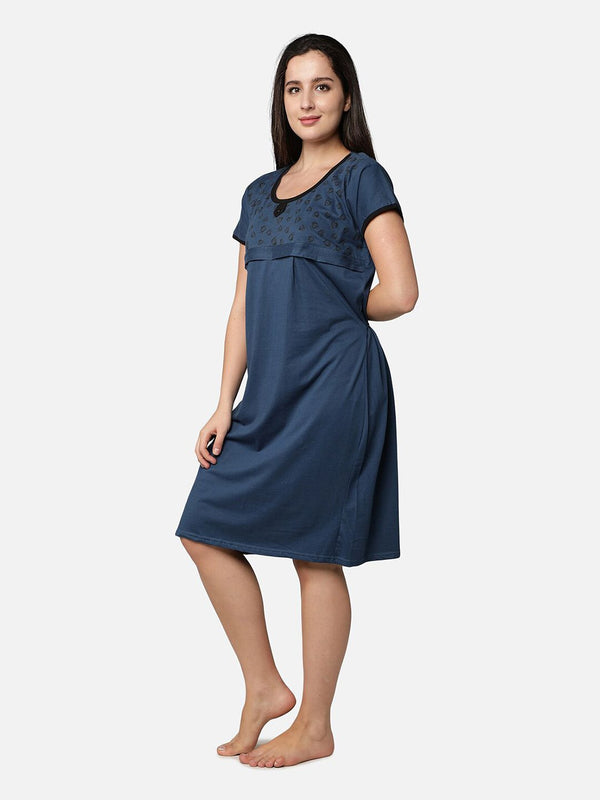 Be You Blue Cotton Blend Nightdress