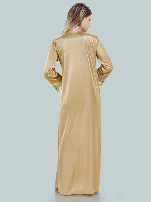 Be You V Neck Lace Up Details Satin Nightdress With Robe