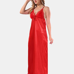 Be You V Neck Lace Up Details Satin Maxi Nightdress With Robe